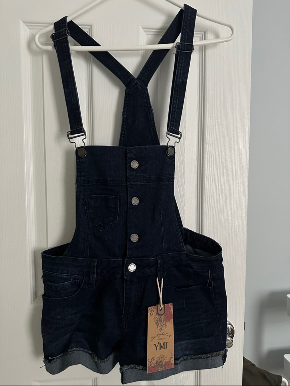 YMI Navy Blue Denim Short Overalls